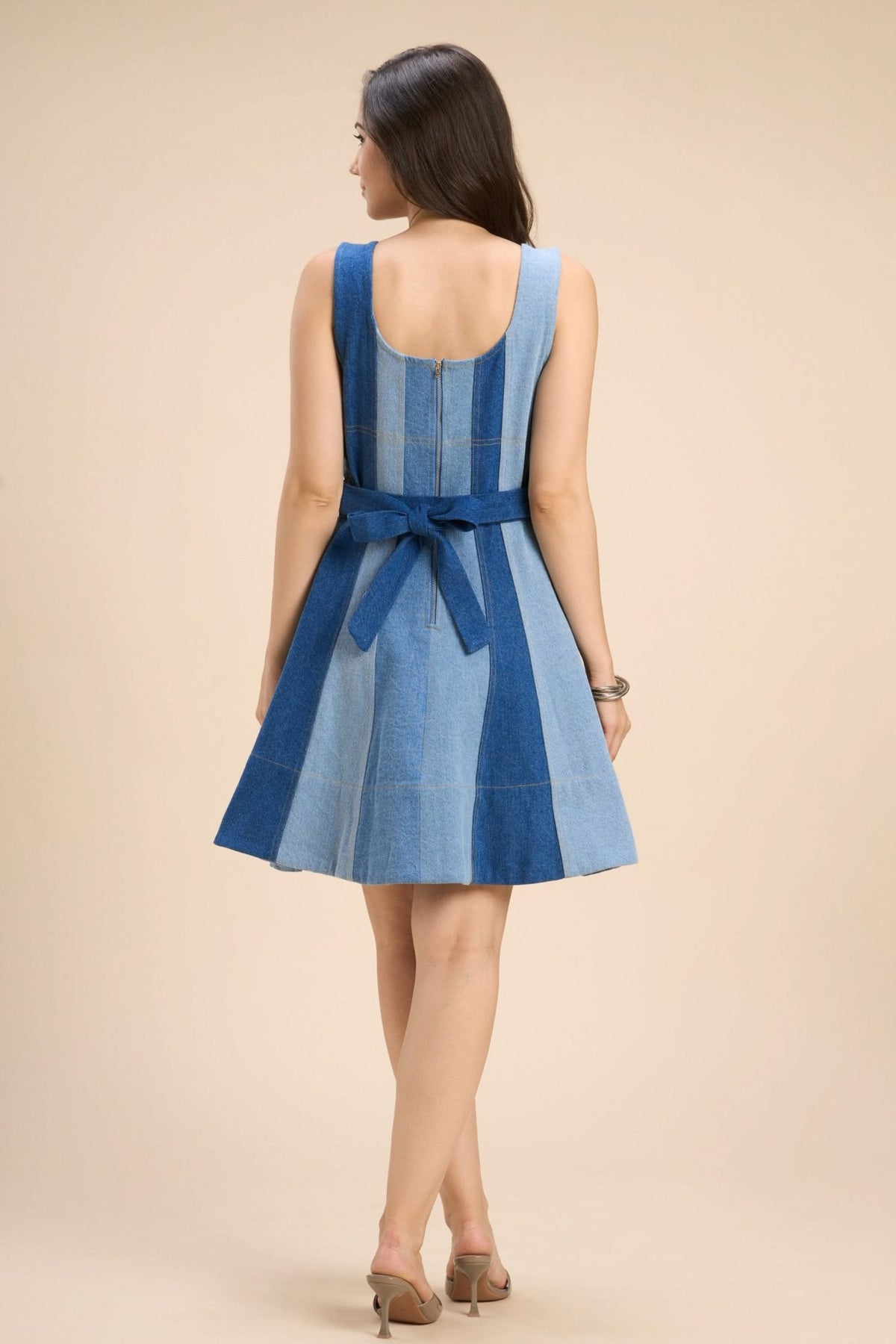 ALICE COLOR-BLOCK PANELLED SHORT DENIM DRESS - Sunday Story