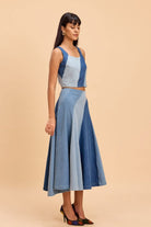 ALICE PANELLED DENIM FLARED SKIRT - Sunday Story