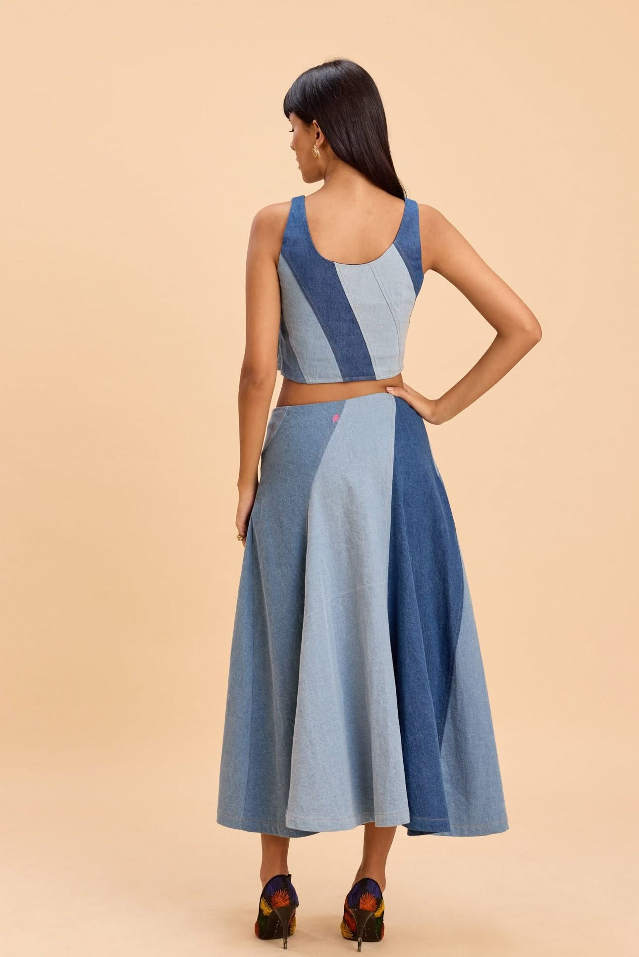 ALICE PANELLED DENIM FLARED SKIRT - Sunday Story
