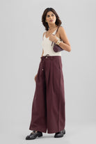 ALINA WIDE ANKLE PLEATED PANT WITH JEWEL BUTTON AND ROPE BELT - Sunday Story