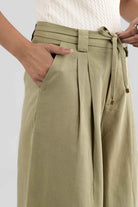 ALINA WIDE ANKLE PLEATED PANT WITH JEWEL BUTTON AND ROPE BELT - Sunday Story