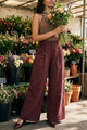 ALINA WIDE ANKLE PLEATED PANT WITH JEWEL BUTTON AND ROPE BELT