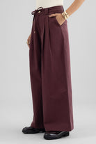 ALINA WIDE ANKLE PLEATED PANT WITH JEWEL BUTTON AND ROPE BELT - Sunday Story
