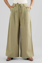 ALINA WIDE ANKLE PLEATED PANT WITH JEWEL BUTTON AND ROPE BELT - Sunday Story