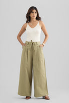 ALINA WIDE ANKLE PLEATED PANT WITH JEWEL BUTTON AND ROPE BELT - Sunday Story