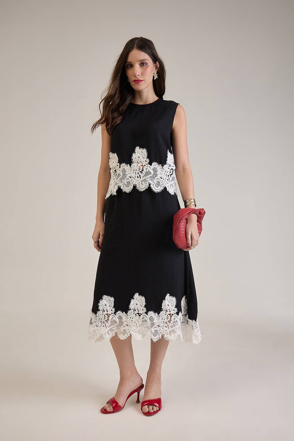 ALVA BLACK & WHITE CONTRAST LACE SKIRT CO-ORD SET - Sunday Story