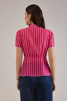 AMMY PINK STRIPED SCALLOPED PEPLUM TOP WITH FROG BUTTONS - Sunday Story