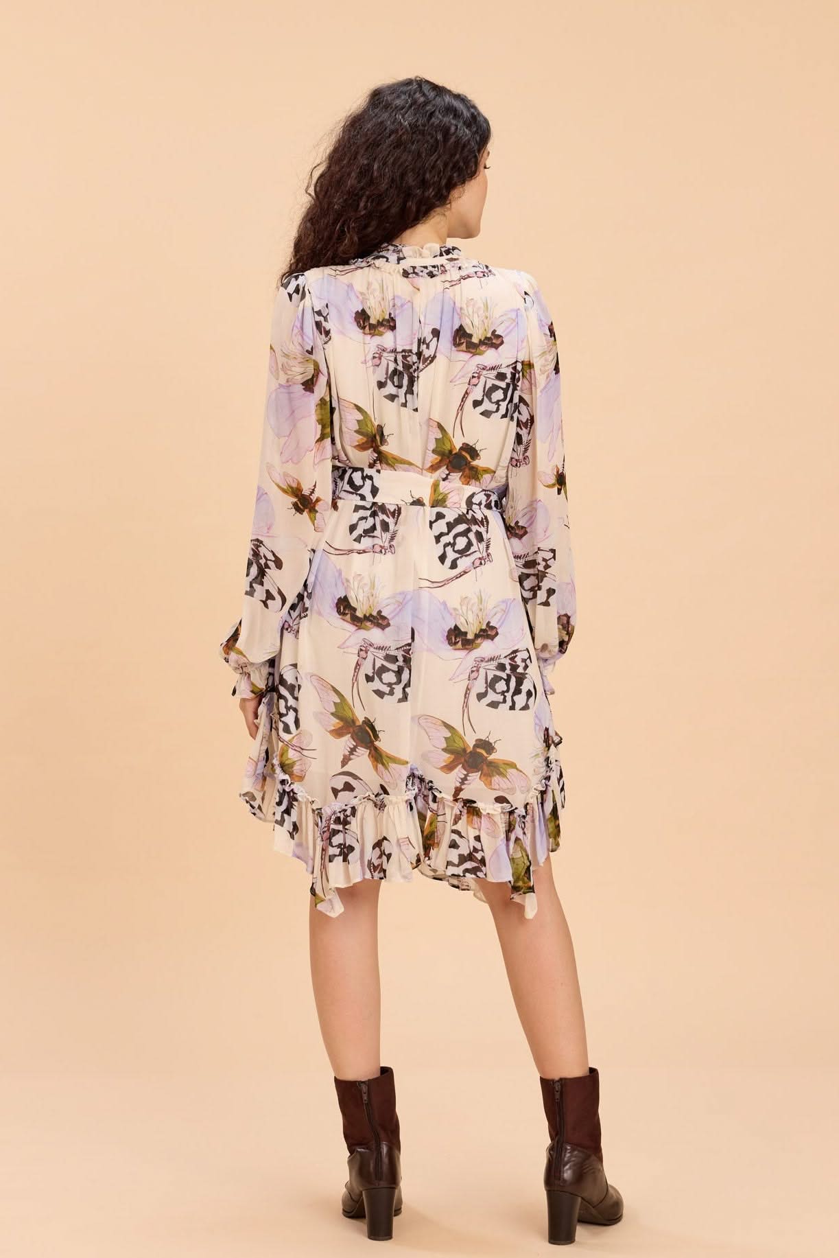 ANDY PRINTED VISCOSE GEORGETTE DRESS WITH ASSYMETRIC HEMLINE - Sunday Story