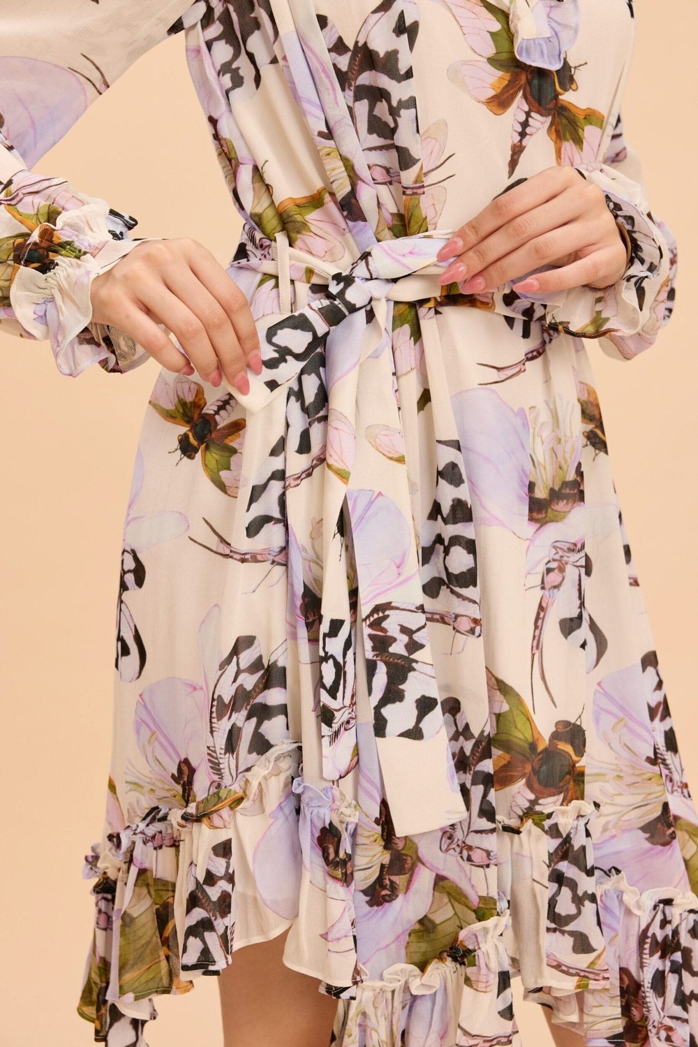ANDY PRINTED VISCOSE GEORGETTE DRESS WITH ASSYMETRIC HEMLINE - Sunday Story