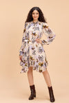 ANDY PRINTED VISCOSE GEORGETTE DRESS WITH ASSYMETRIC HEMLINE - Sunday Story