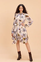 ANDY PRINTED VISCOSE GEORGETTE DRESS WITH ASSYMETRIC HEMLINE - Sunday Story