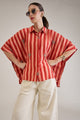 ANNE RUST CORAL STRIPED EMBELLISHED KAFTAN SHIRT