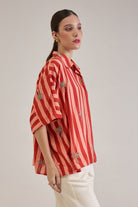 ANNE RUST CORAL STRIPED EMBELLISHED KAFTAN SHIRT - Sunday Story