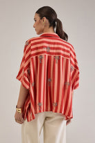 ANNE RUST CORAL STRIPED EMBELLISHED KAFTAN SHIRT - Sunday Story