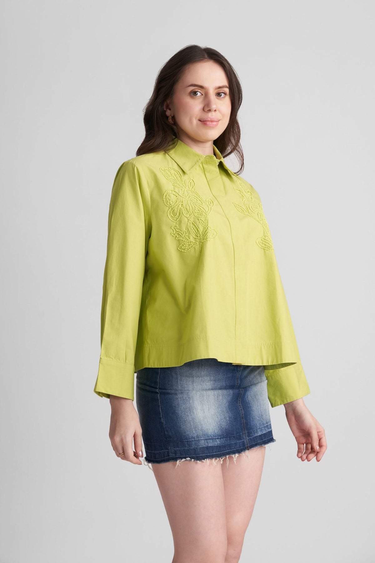 AQUILA OVERSIZED COTTON SHIRT WITH BEAD WORK EMBROIDERY - Sunday Story