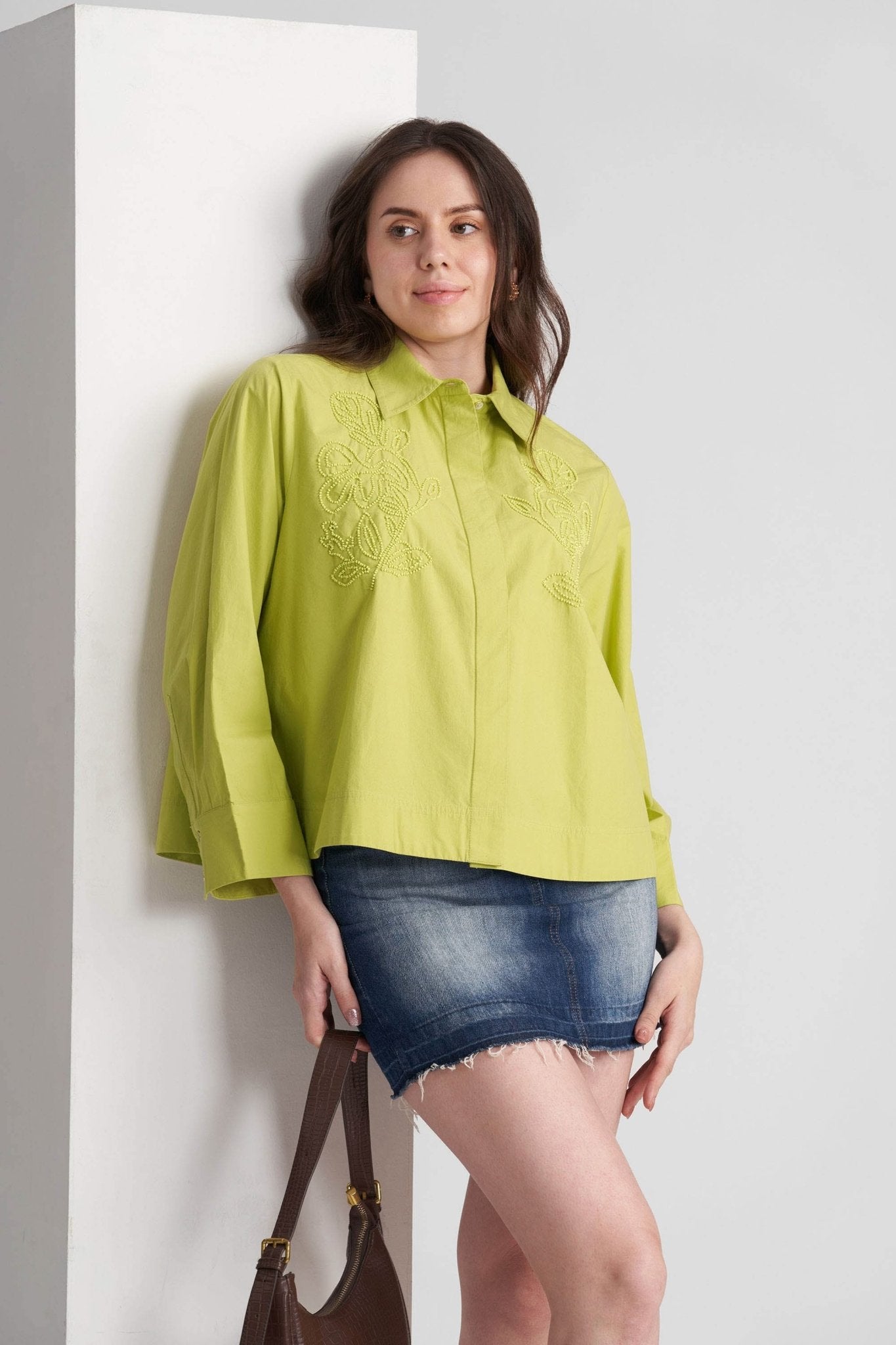 AQUILA OVERSIZED COTTON SHIRT WITH BEAD WORK EMBROIDERY - Sunday Story