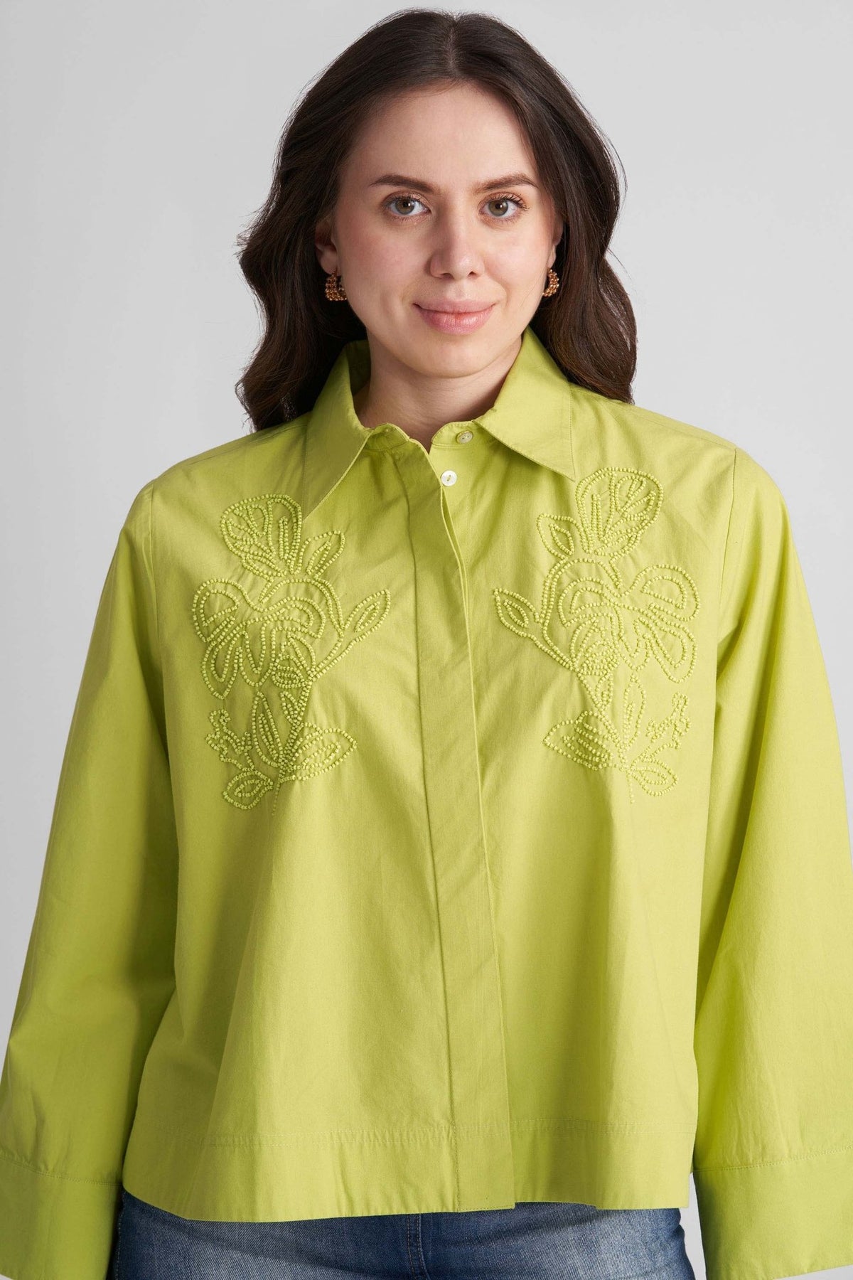 AQUILA OVERSIZED COTTON SHIRT WITH BEAD WORK EMBROIDERY - Sunday Story