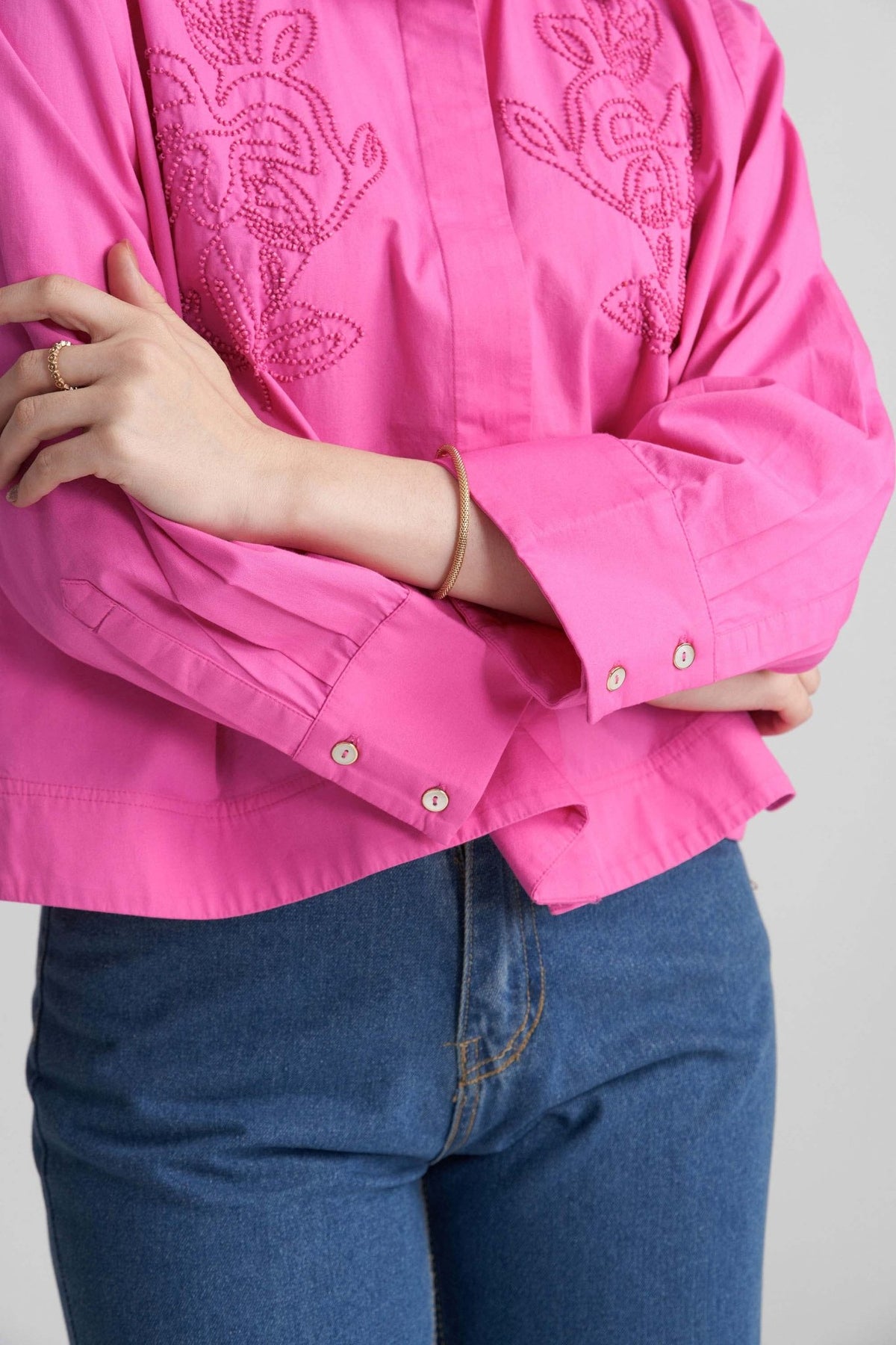 AQUILA OVERSIZED COTTON SHIRT WITH BEAD WORK EMBROIDERY - Sunday Story