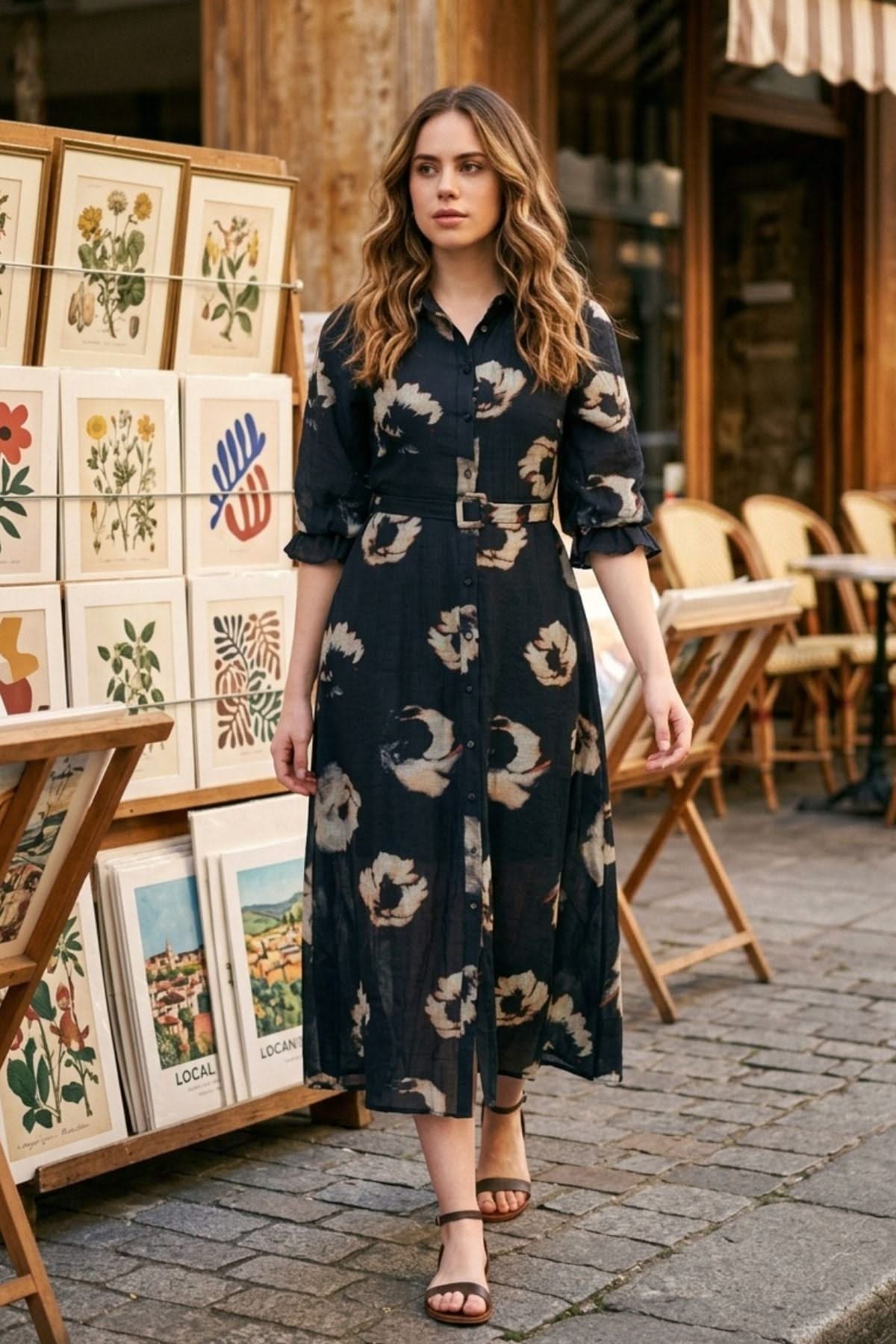 ASPER VISCOSE DOBBY PRINTED A-LINE MAXI DRESS - Sunday Story