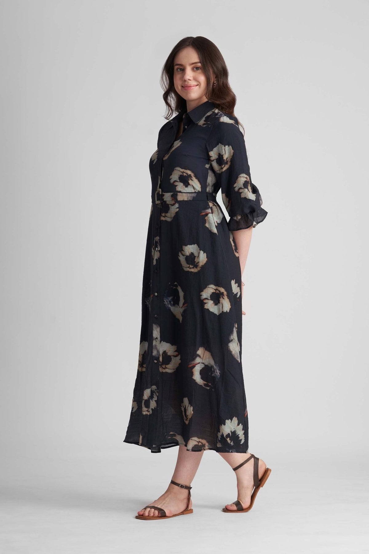 ASPER VISCOSE DOBBY PRINTED A-LINE MAXI DRESS - Sunday Story