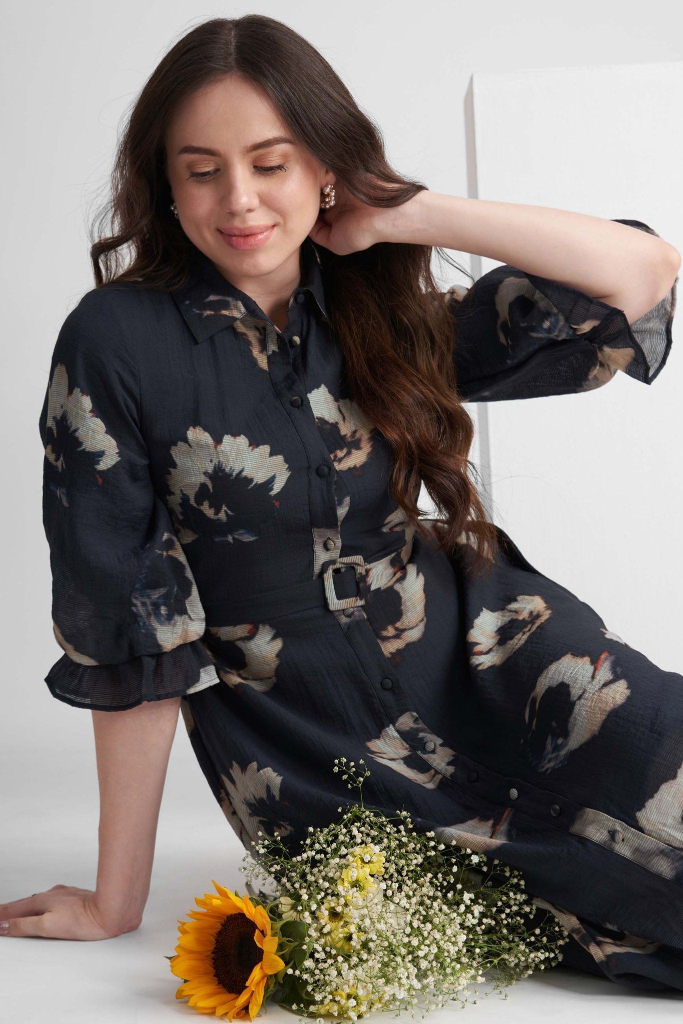 ASPER VISCOSE DOBBY PRINTED A-LINE MAXI DRESS - Sunday Story