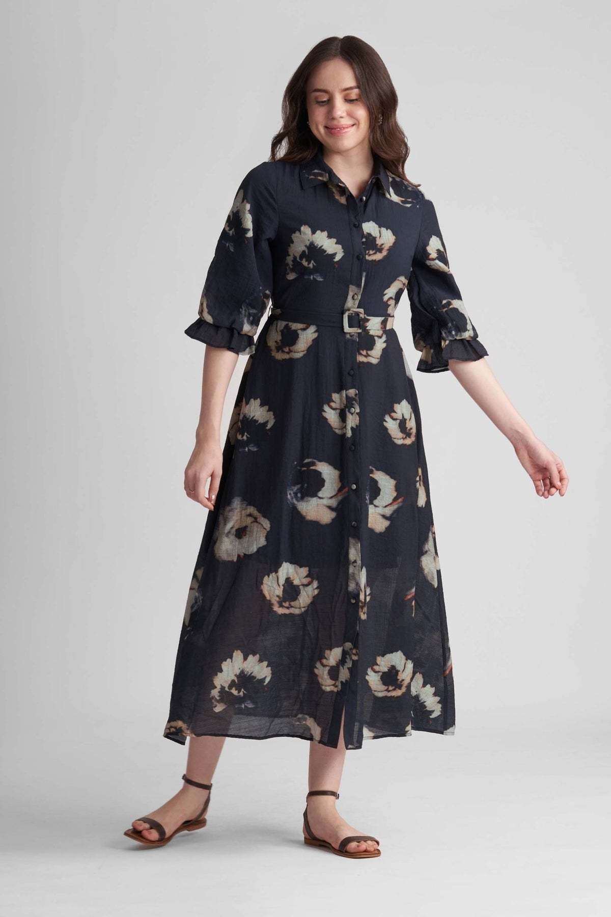 ASPER VISCOSE DOBBY PRINTED A-LINE MAXI DRESS - Sunday Story