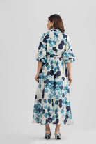 ASTER PRINTED VISCOSE A LINE MIDI DRESS WITH SELF FABRIC BELT - Sunday Story
