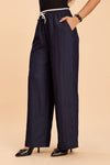 ASTRID WIDE ANKLE DENIM PANTS WITH CONTRAST WAIST BAND - Sunday Story