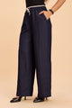 ASTRID WIDE ANKLE DENIM PANTS WITH CONTRAST WAIST BAND