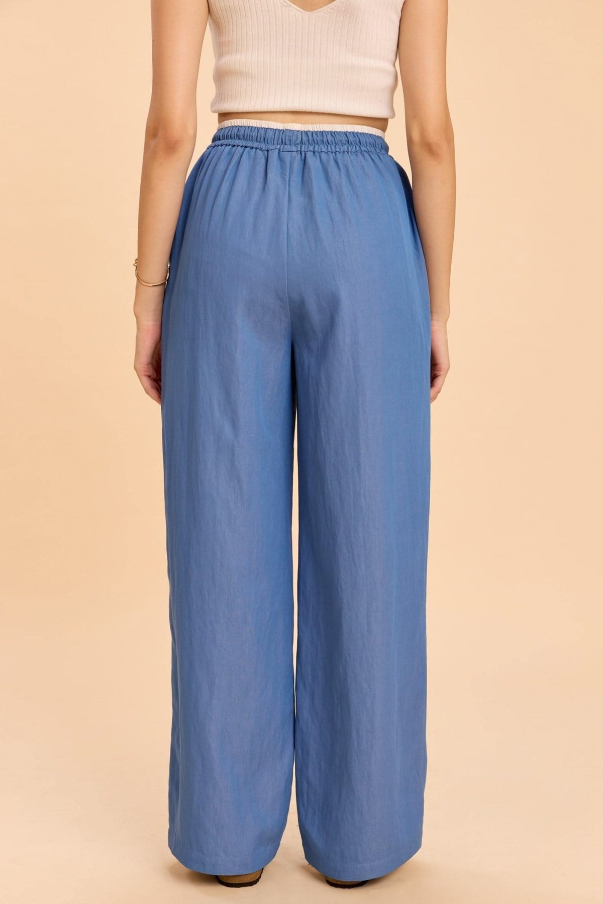 ASTRID WIDE ANKLE DENIM PANTS WITH CONTRAST WAIST BAND - Sunday Story