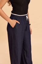 ASTRID WIDE ANKLE DENIM PANTS WITH CONTRAST WAIST BAND - Sunday Story