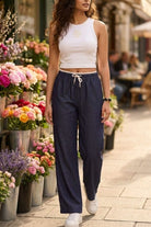 ASTRID WIDE ANKLE DENIM PANTS WITH CONTRAST WAIST BAND - Sunday Story