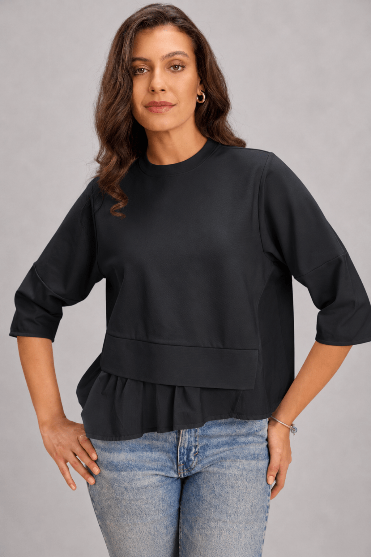 ATHENA ASYMMETRIC PEPLUM FAUX LAYERED T-SHIRT - Sunday Story