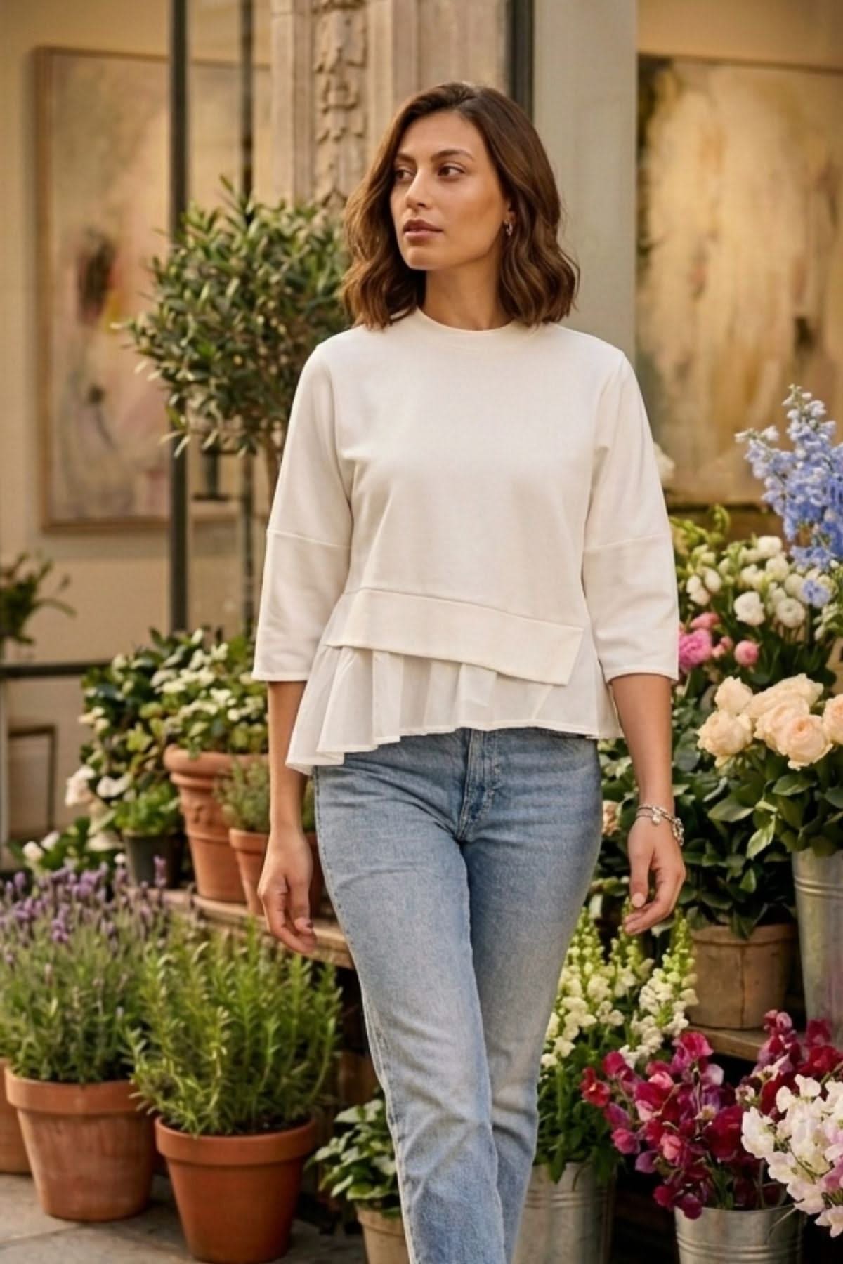 ATHENA ASYMMETRIC PEPLUM FAUX LAYERED TSHIRT - Sunday Story