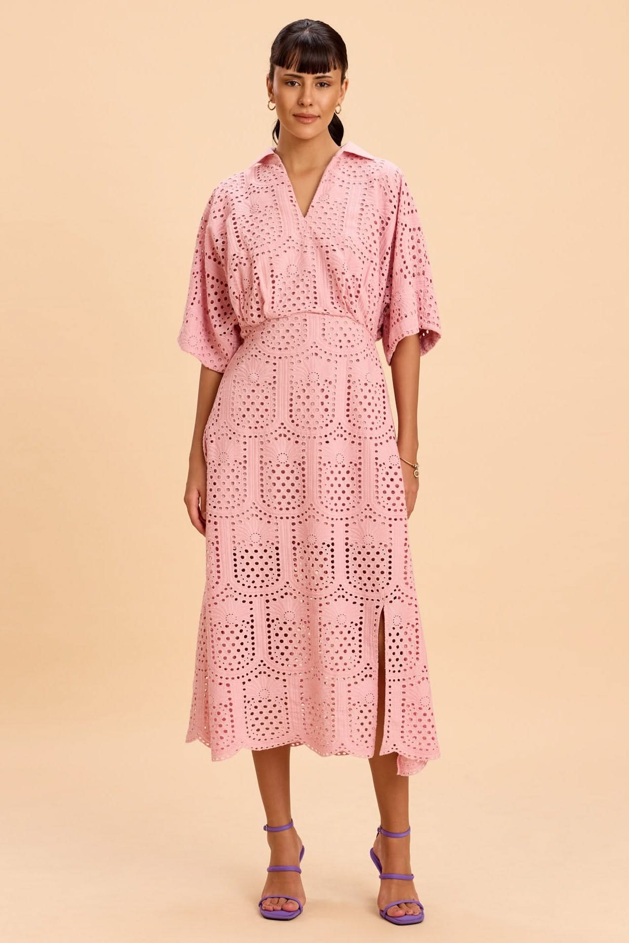 BECCA FIT AND FLARE SCHIFFLY MIDI DRESS - Sunday Story