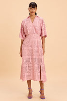 BECCA FIT AND FLARE SCHIFFLY MIDI DRESS - Sunday Story