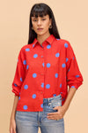 BELLE OVERSIZED POLKA PRINT VISCOSE SHIRT WITH SPLIT BACK - Sunday Story