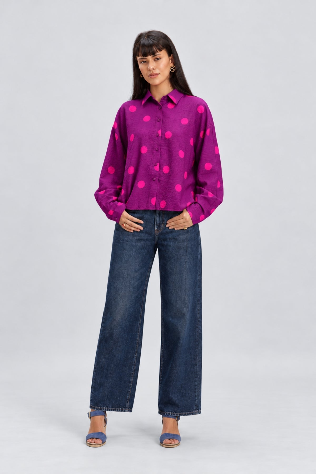 BELLE OVERSIZED POLKA PRINT VISCOSE SHIRT WITH SPLIT BACK (Copy) - Sunday Story