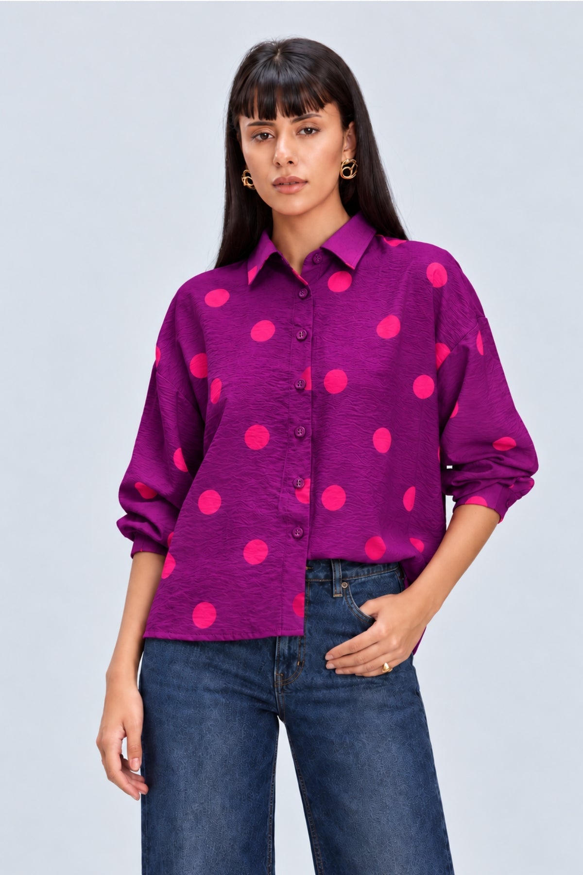 BELLE OVERSIZED POLKA PRINT VISCOSE SHIRT WITH SPLIT BACK (Copy) - Sunday Story