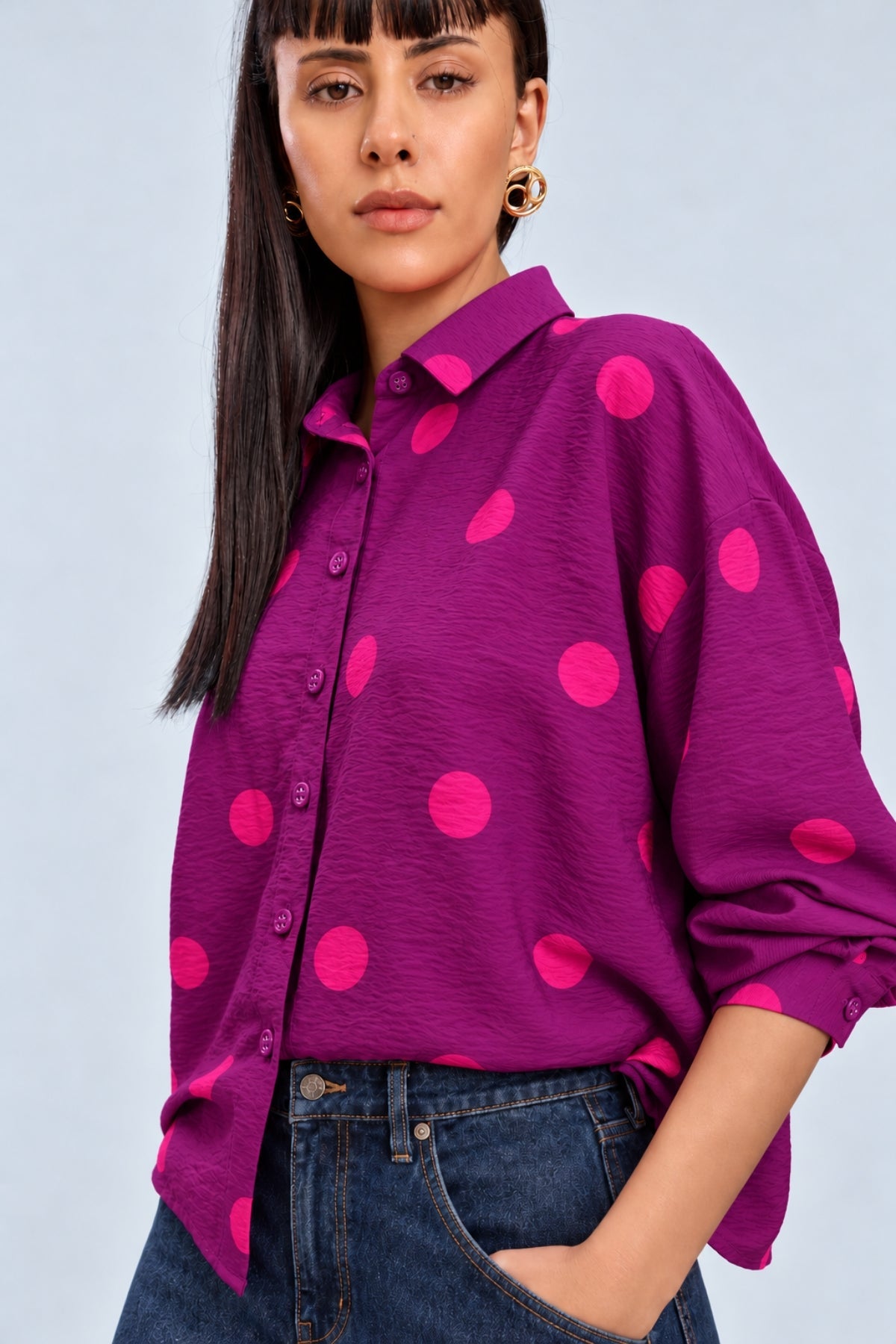 BELLE OVERSIZED POLKA PRINT VISCOSE SHIRT WITH SPLIT BACK (Copy) - Sunday Story