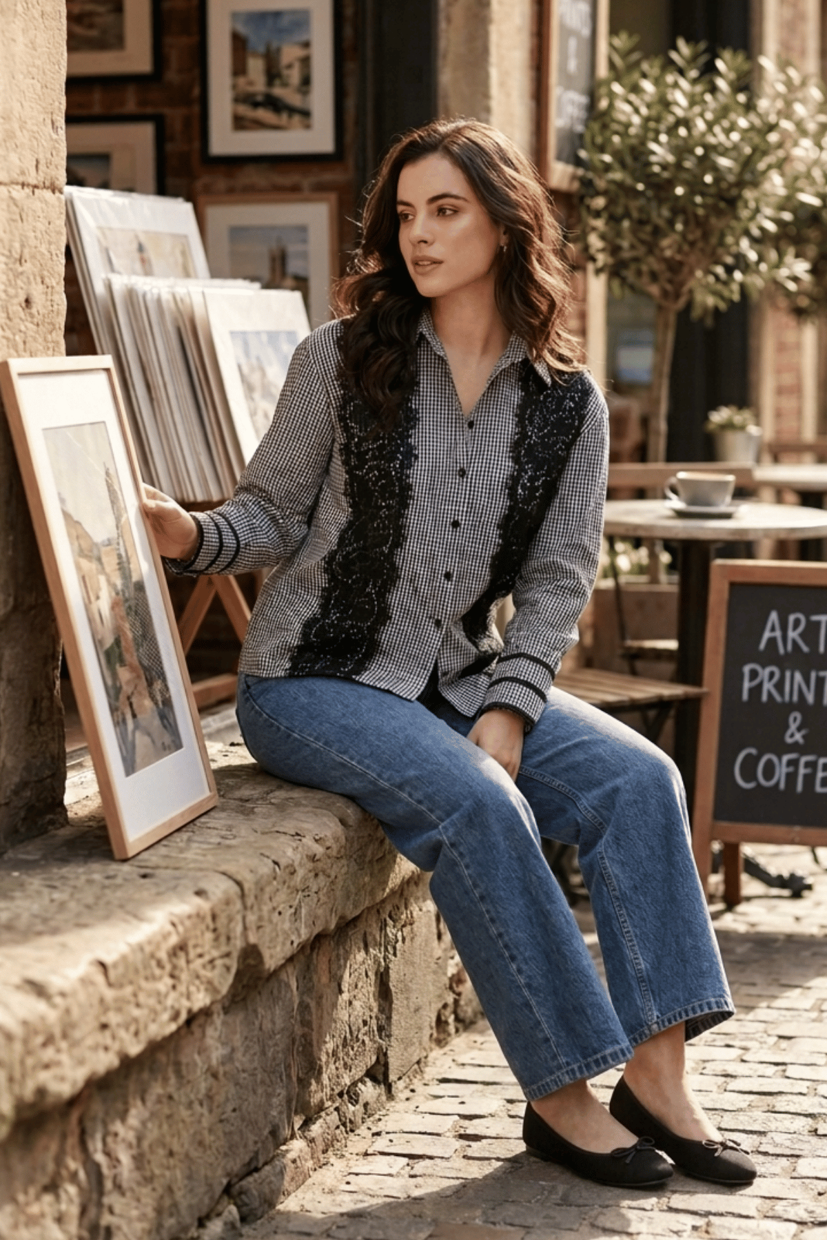 BENNET CHECKED COTTON SHIRT WITH LACE DETAIL - Sunday Story