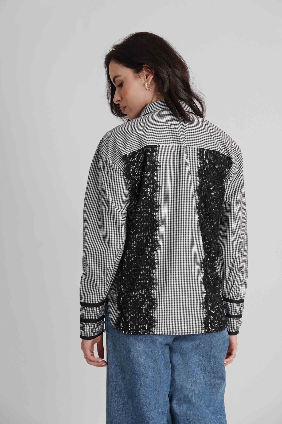 BENNET CHECKED COTTON SHIRT WITH LACE DETAIL - Sunday Story