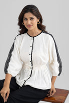 BERN LINEN PEPLUM TOP WITH CONTRAST LACE DETAIL - Sunday Story