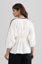 BERN LINEN PEPLUM TOP WITH CONTRAST LACE DETAIL - Sunday Story