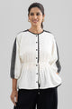 BERN LINEN PEPLUM TOP WITH CONTRAST LACE DETAIL