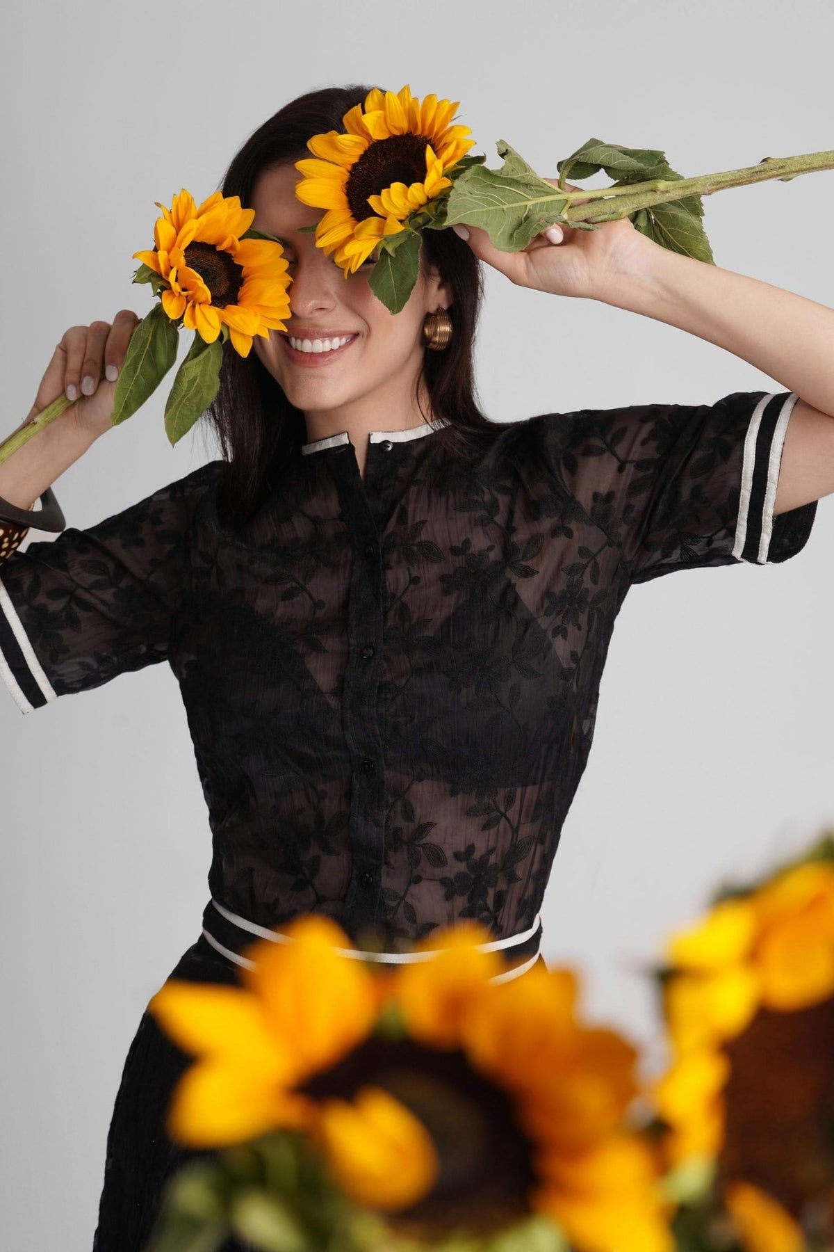 BERNICE EMBROIDERED VISCOSE ORGANZA SHIRT AND PLEATED MIDI SKIRT CO-ORD SET - Sunday Story