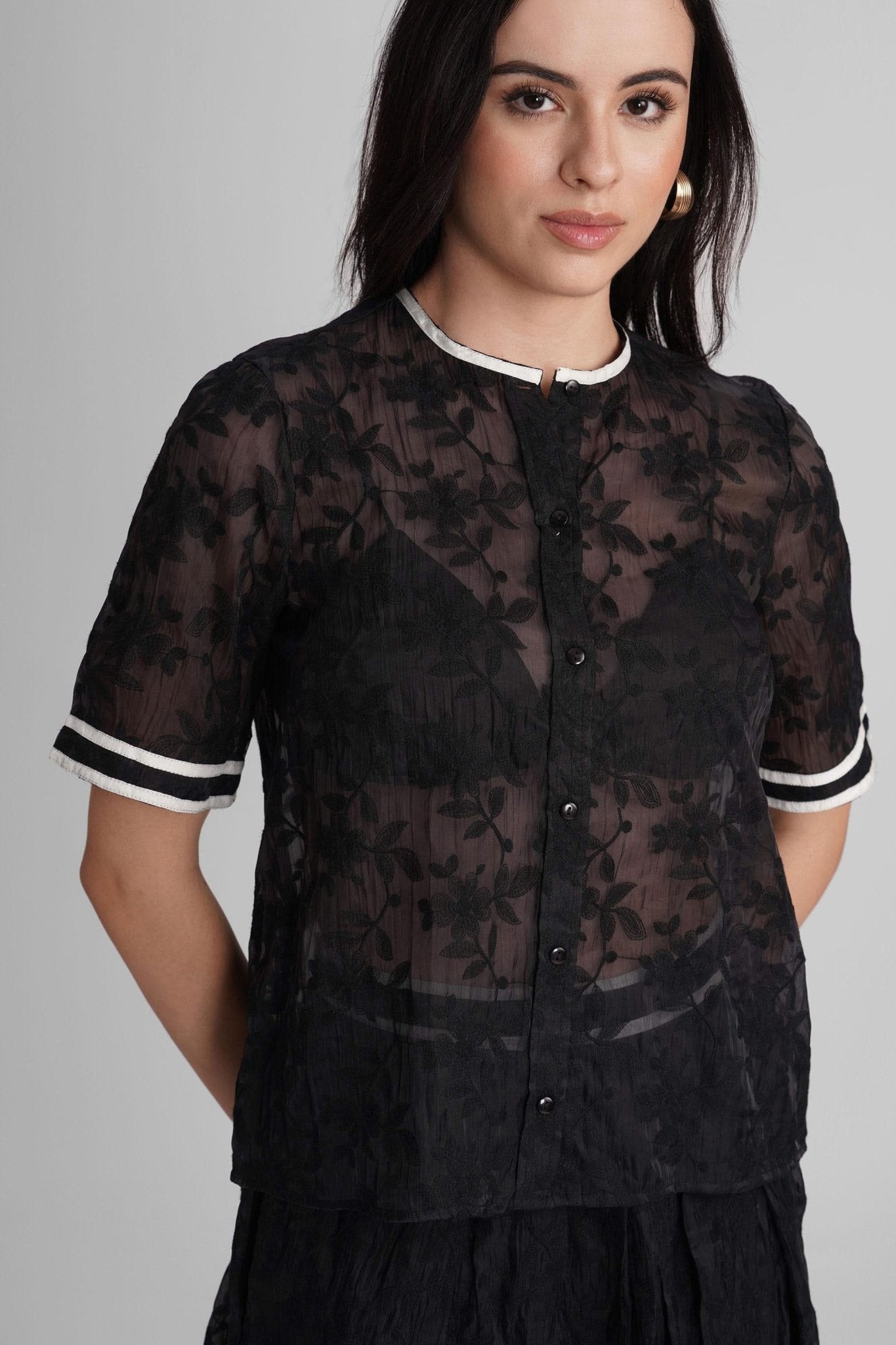 BERNICE EMBROIDERED VISCOSE ORGANZA SHIRT AND PLEATED MIDI SKIRT CO-ORD SET - Sunday Story