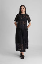 BERNICE EMBROIDERED VISCOSE ORGANZA SHIRT AND PLEATED MIDI SKIRT CO-ORD SET - Sunday Story