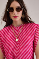 BEVIN PINK FUCHSIA STRIPED SCALLOPED FIT & FLARE MIDI DRESS - Sunday Story