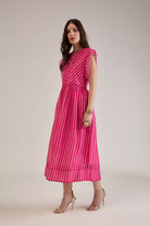 BEVIN PINK FUCHSIA STRIPED SCALLOPED FIT & FLARE MIDI DRESS - Sunday Story